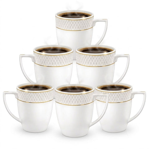 Wilmax Tasse 450 ml 6er-Set Weiß mit goldfarbenem Dekor Porzellan