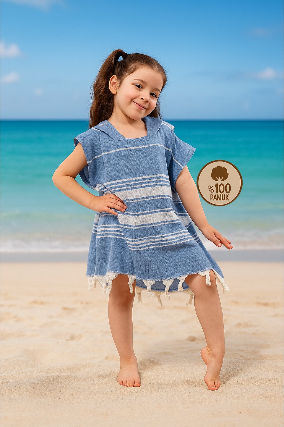 Blauer HELDENA Kinder Poncho Bademantel aus Baumwolle in Größe 5/6 Jahre für Bad und Strand
