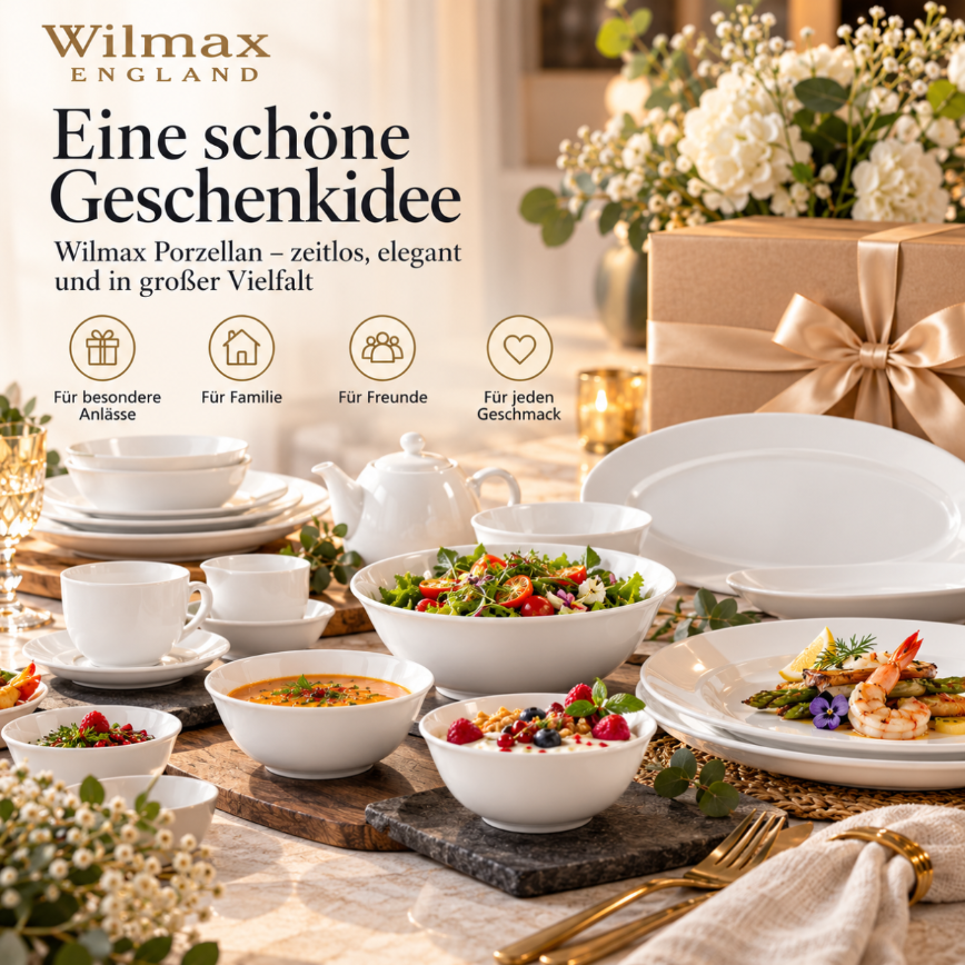 Wilmax Schale 700 ml 15 cm 4er-Set Weiß Porzellan – Anwendungs- oder Detailansicht; Lieferumfang: 4 Stück