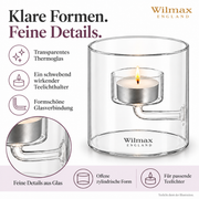 Wilmax Teelichthalter für 1 Teelicht 9 cm Transparent Glas – Anwendungs- oder Detailansicht; Lieferumfang: 1 Stück