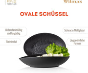 Wilmax Ovale Servierschale 25 × 16,5 × 6 cm 2er-Set Schwarz Porzellan – Anwendungs- oder Detailansicht; Lieferumfang: 2 Stück