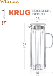 Wilmax Krug 1500 ml mit Edelstahldeckel Transparent Thermoglas – Anwendungs- oder Detailansicht; Lieferumfang: 1 Stück