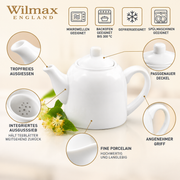 Wilmax Kaffee- und Teekanne mit Ausgusssieb 500 ml Weiß Porzellan – Anwendungs- oder Detailansicht; Lieferumfang: 1 Stück