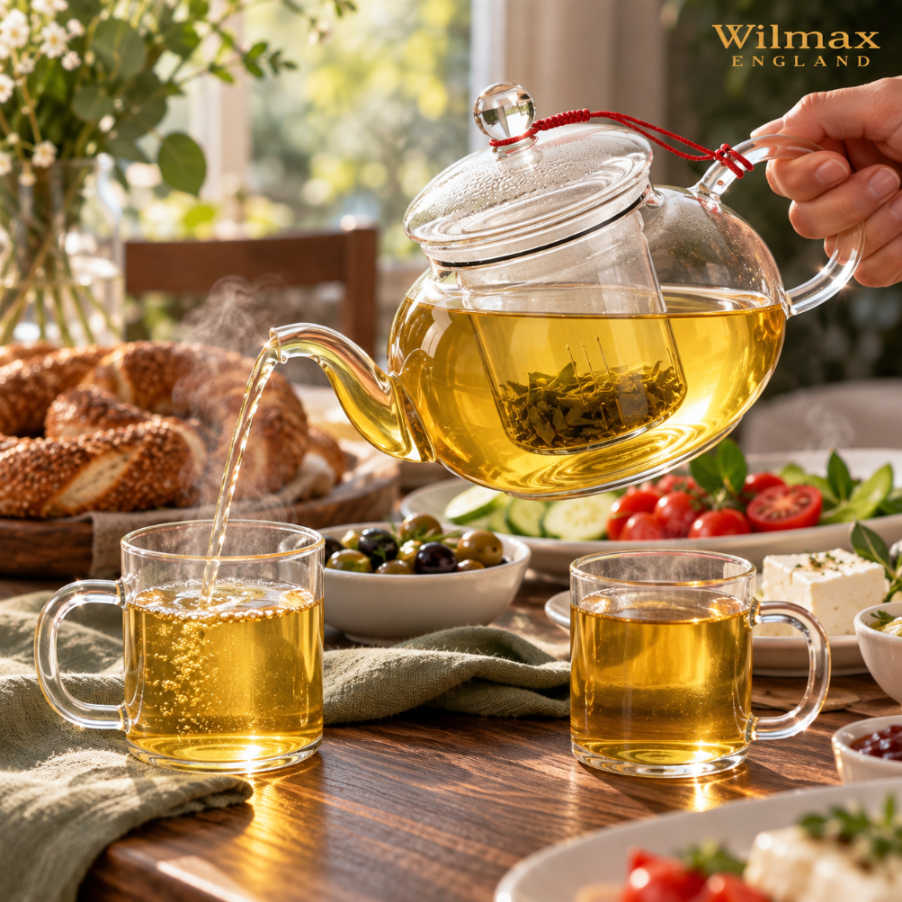 Wilmax Teekanne 1550 ml mit Glasfilter Transparent Thermoglas – Anwendungs- oder Detailansicht; Lieferumfang: 1 Stück