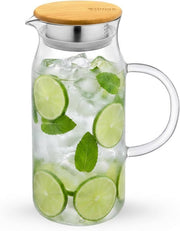 Wilmax Krug 1000 ml mit Bambusdeckel Transparent Thermoglas – Produktansicht; Lieferumfang: 1 Stück