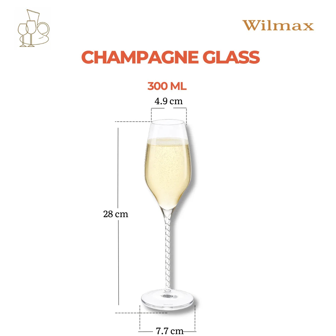 Wilmax Champagnerflöte 300 ml 2er-Set Transparent – Crystalline – Anwendungs- oder Detailansicht; Lieferumfang: 2 Stück