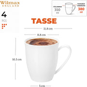 Wilmax Tasse 380 ml 4er-Set Weiß Porzellan – Anwendungs- oder Detailansicht; Lieferumfang: 4 Stück