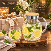 Wilmax Krug 2400 ml mit Bambusdeckel und Filter Transparent Thermoglas – Anwendungs- oder Detailansicht; Lieferumfang: 1 Stück