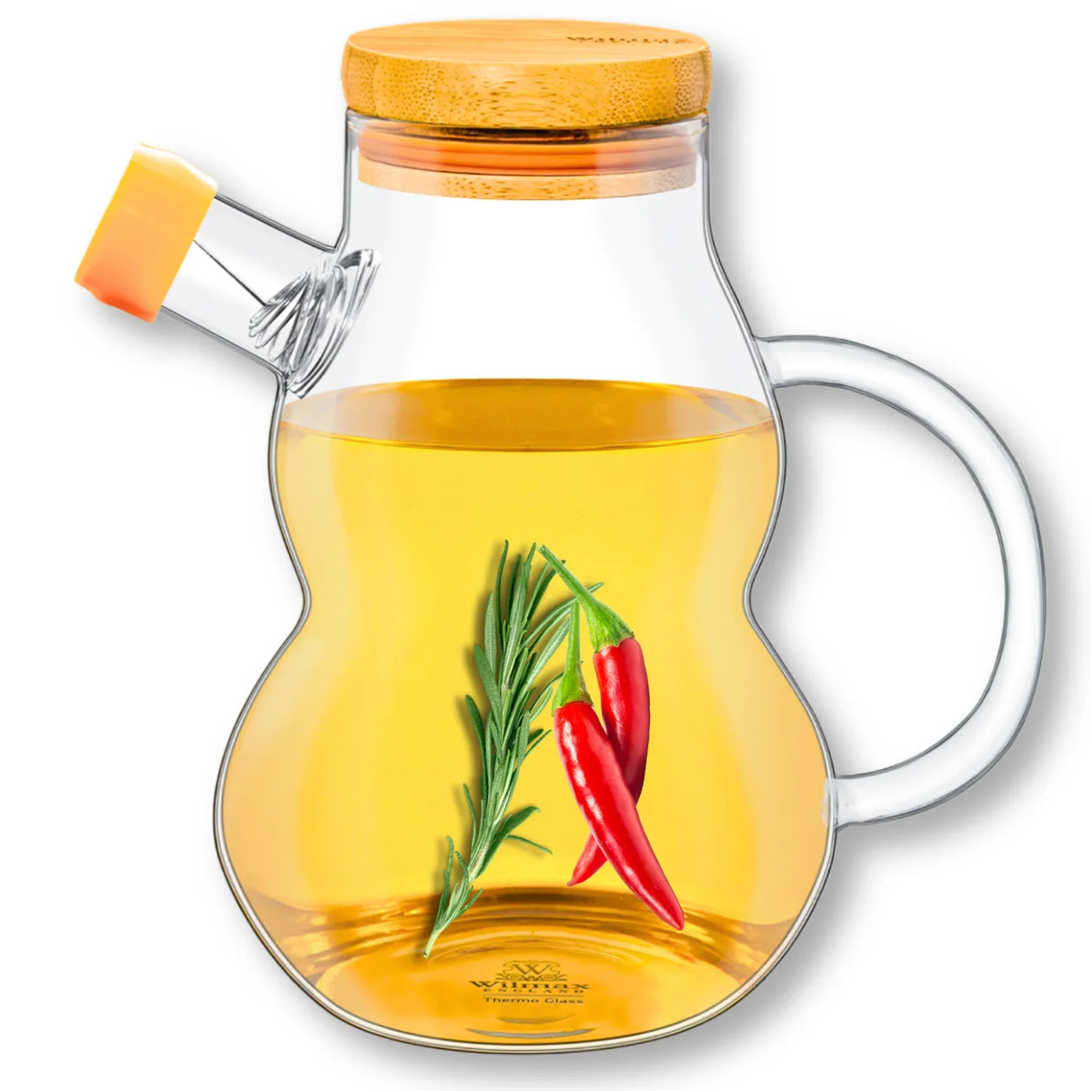 Wilmax Ölflasche 450 ml mit Ausgießer und Filter Transparent Glas – Produktansicht; Lieferumfang: 1 Stück