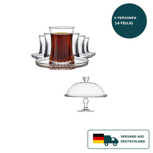 HELDENA Teeservice mit Tortenplatte – Teegläser 170 ml aus Klarglas