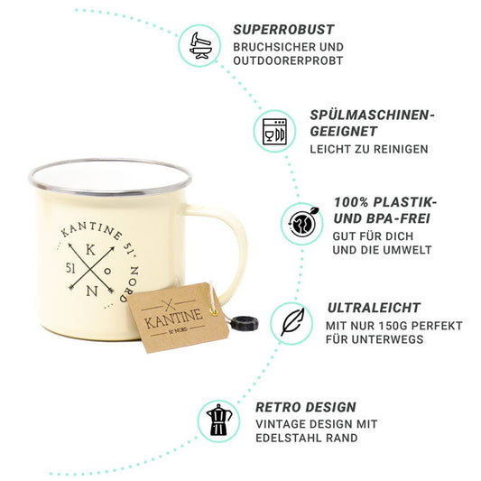HELDENA Emaille Becher 450 ml für Camping Wandern Picknick und Festival