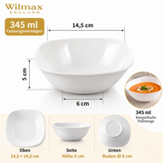 Wilmax Schale 345 ml 14,5 × 14,5 cm 6er-Set Weiß Porzellan – Anwendungs- oder Detailansicht; Lieferumfang: 6 Stück