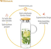 Wilmax Krug 1500 ml mit Bambusdeckel Transparent Thermoglas – Anwendungs- oder Detailansicht; Lieferumfang: 1 Stück