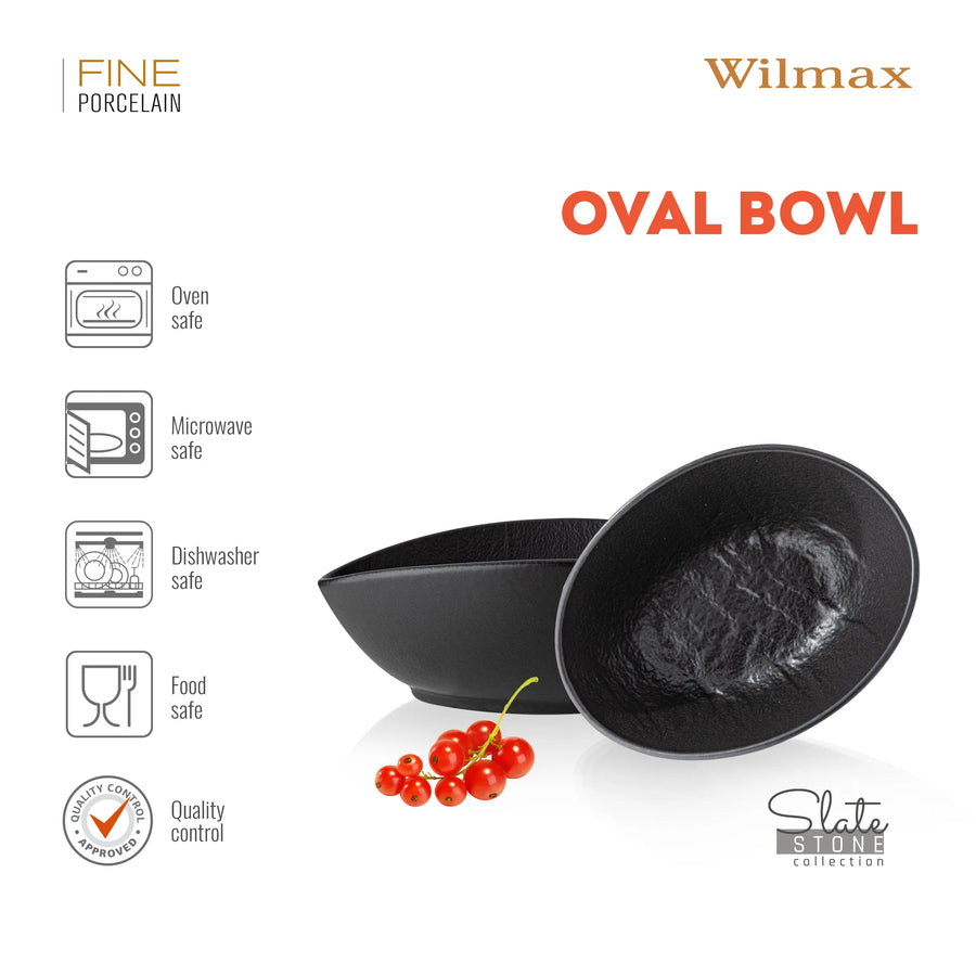 Wilmax Ovale Schale 13 × 10 × 6 cm 6er-Set Schwarz Porzellan – Anwendungs- oder Detailansicht; Lieferumfang: 6 Stück