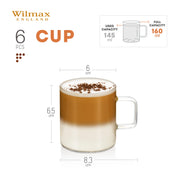 Wilmax Kaffeetasse 160 ml 6er-Set Transparent Borosilikatglas – Anwendungs- oder Detailansicht; Lieferumfang: 6 Stück