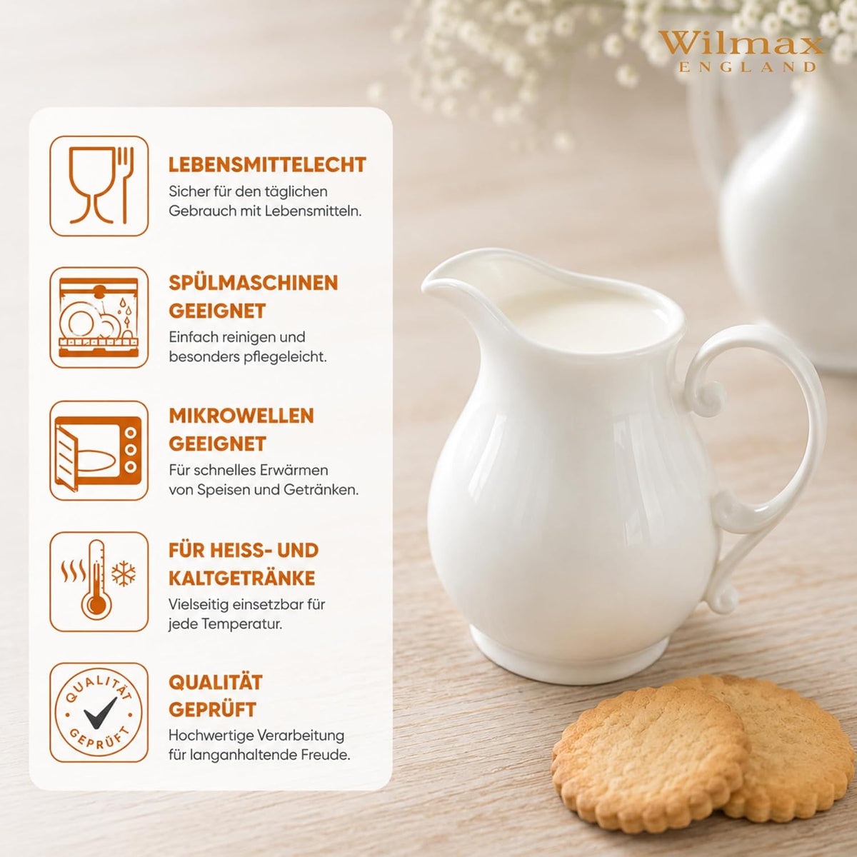Wilmax Krug 830 ml Weiß Porzellan – Anwendungs- oder Detailansicht; Lieferumfang: 1 Stück