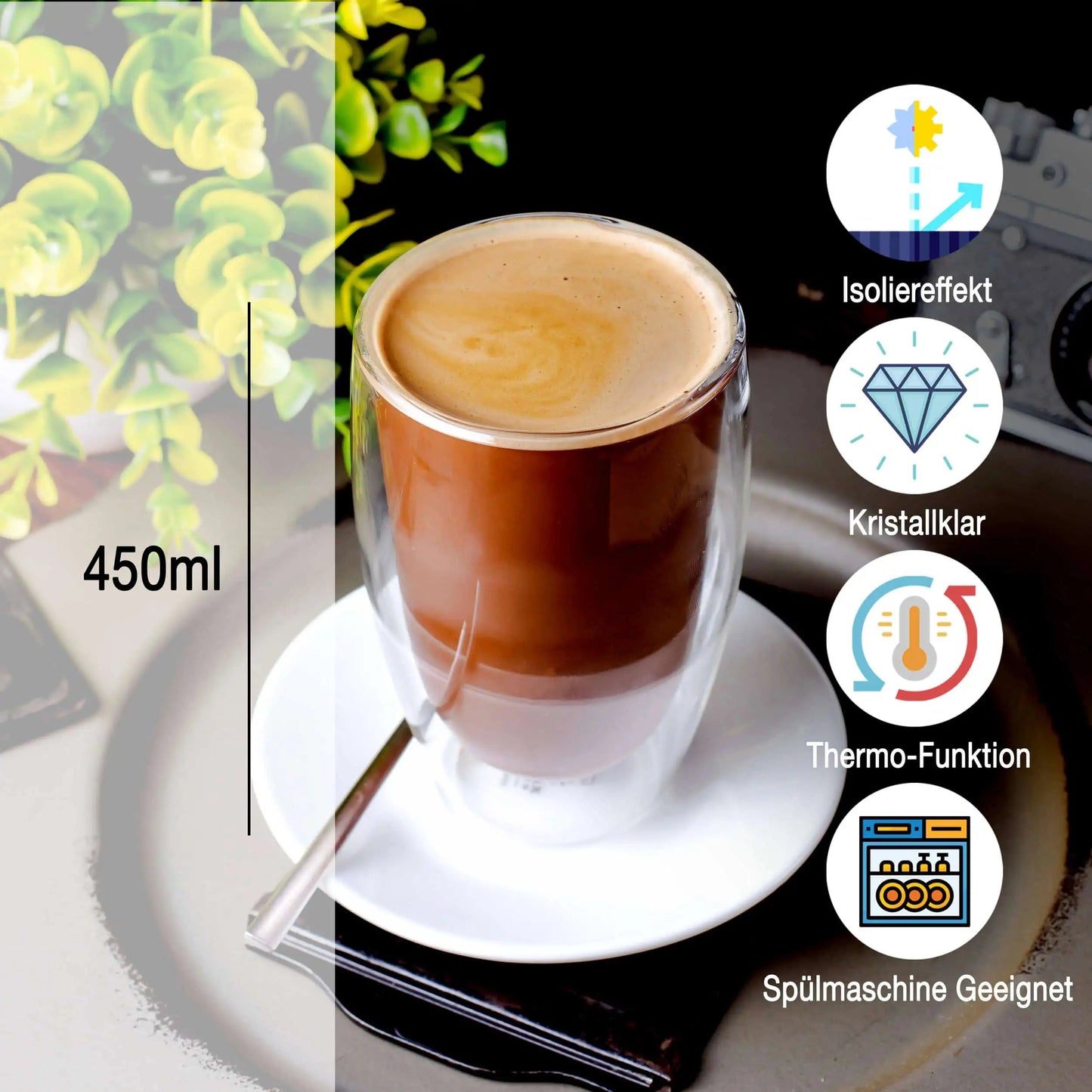 Zwei Nordic Schiller Doppelwandgläser 450 ml im Set für Kaffee und Eistee