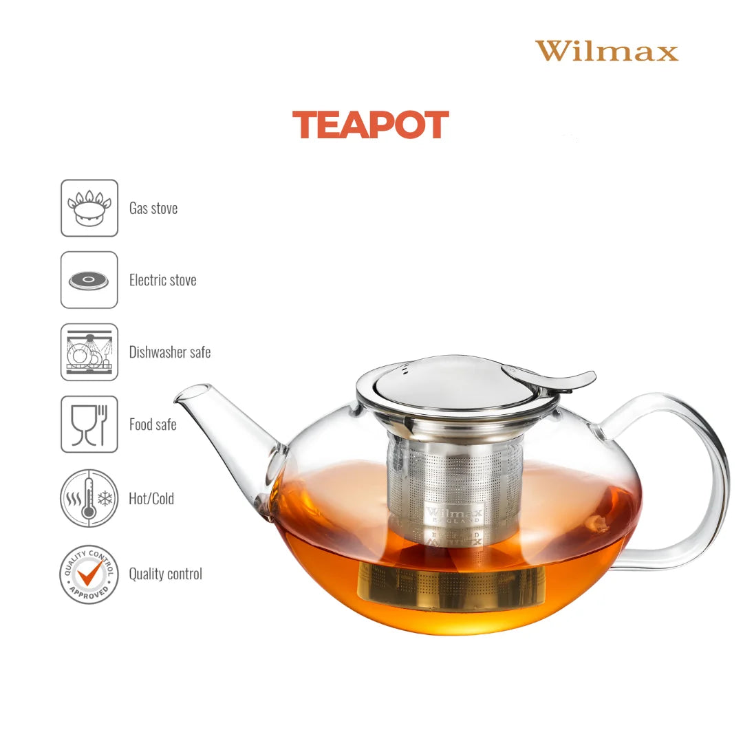 Wilmax Teekanne 1550 ml mit Edelstahlfilter Transparent Thermoglas – Anwendungs- oder Detailansicht; Lieferumfang: 1 Stück