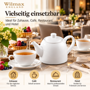 Wilmax Kaffee- und Teekanne mit Ausgusssieb 900 ml Weiß Porzellan – Anwendungs- oder Detailansicht; Lieferumfang: 1 Stück