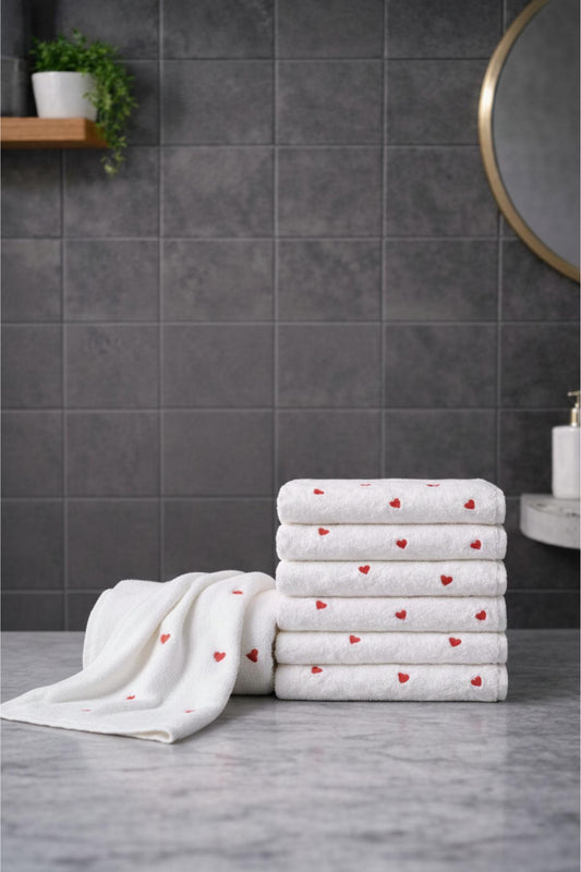 Handtücher Herz Stickerei 6er Set Baumwolle weich Badezimmer Geschenk