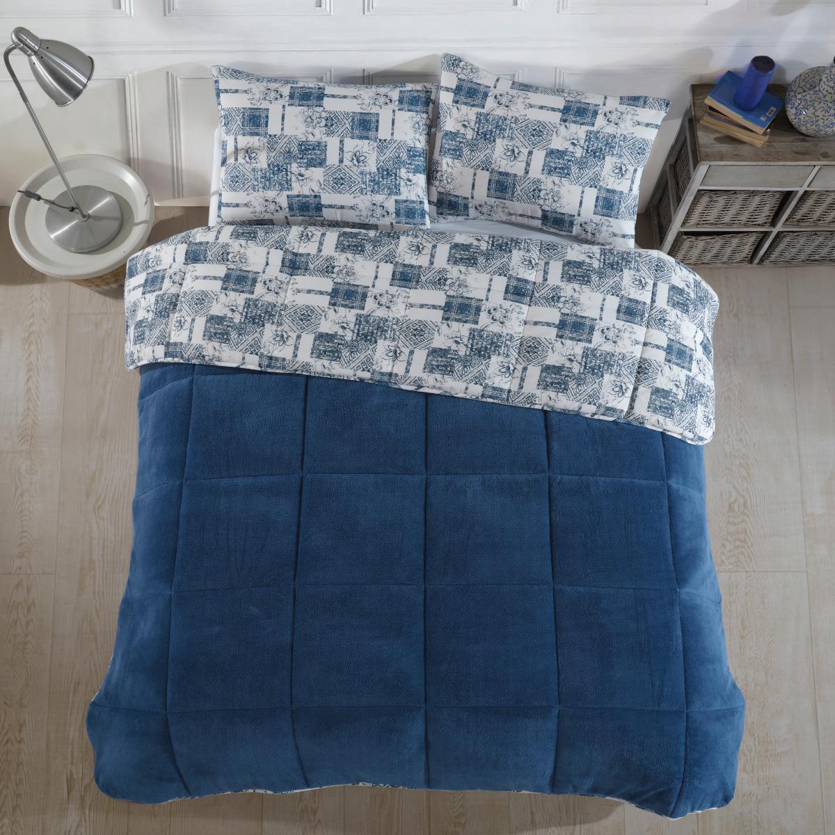 Wellsoft Bettdecke Blau Detail doppelseitig Kissenbezug Set