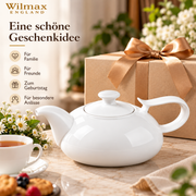 Wilmax Kaffee- und Teekanne mit Ausgusssieb 2250 ml Weiß Porzellan – Anwendungs- oder Detailansicht; Lieferumfang: 1 Stück