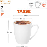 Wilmax Tasse 380 ml 2er-Set Weiß Porzellan – Anwendungs- oder Detailansicht; Lieferumfang: 2 Stück