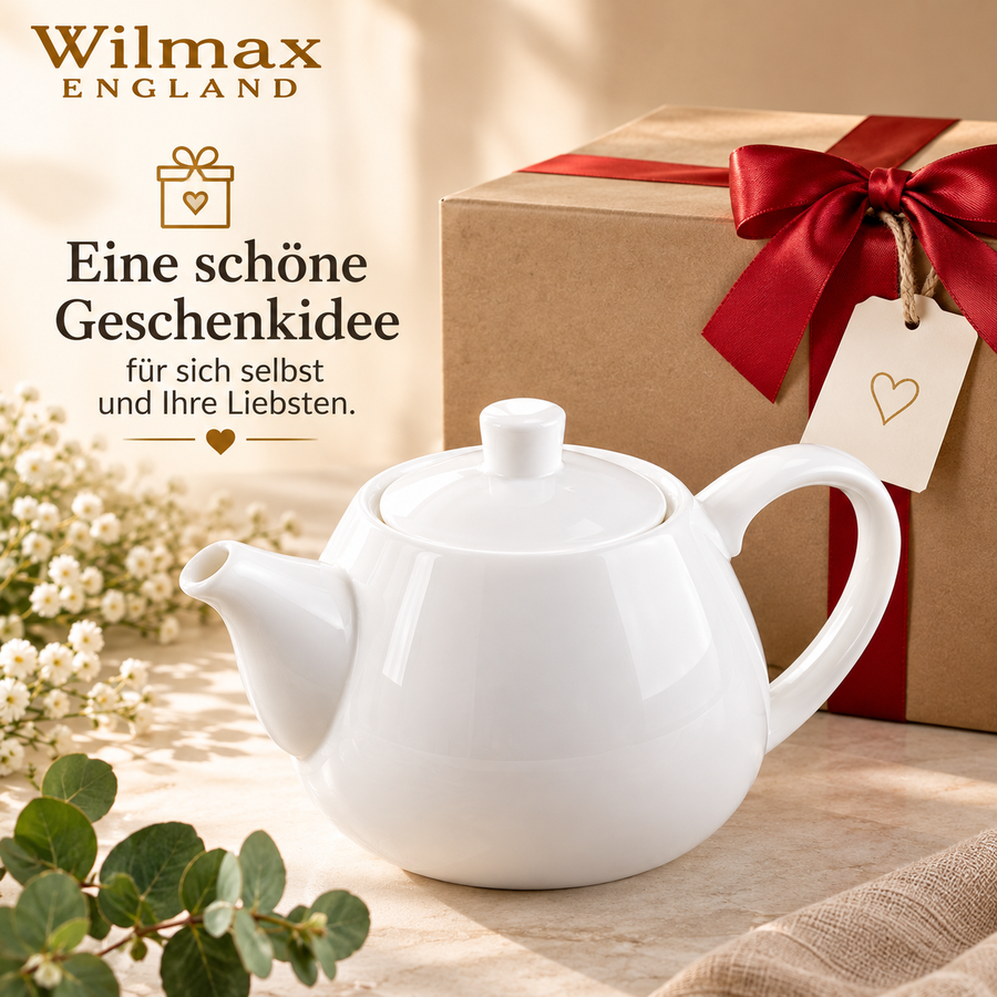 Wilmax Kaffee- und Teekanne mit Ausgusssieb 1000 ml Weiß Porzellan – Anwendungs- oder Detailansicht; Lieferumfang: 1 Stück
