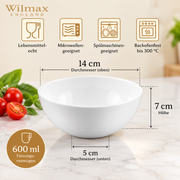Wilmax Schale 14 cm 600 ml 2er-Set Weiß Porzellan – Anwendungs- oder Detailansicht; Lieferumfang: 2 Stück