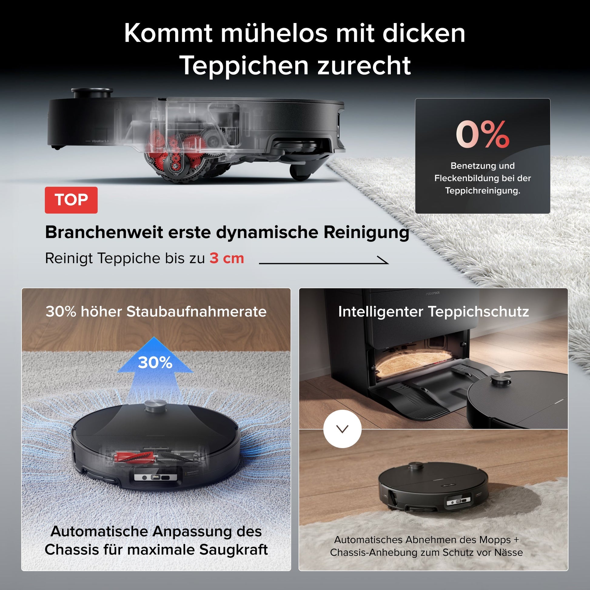 Roborock Saros 20 Sonic Saug- und Wischroboter in Schwarz mit RockDock-Station