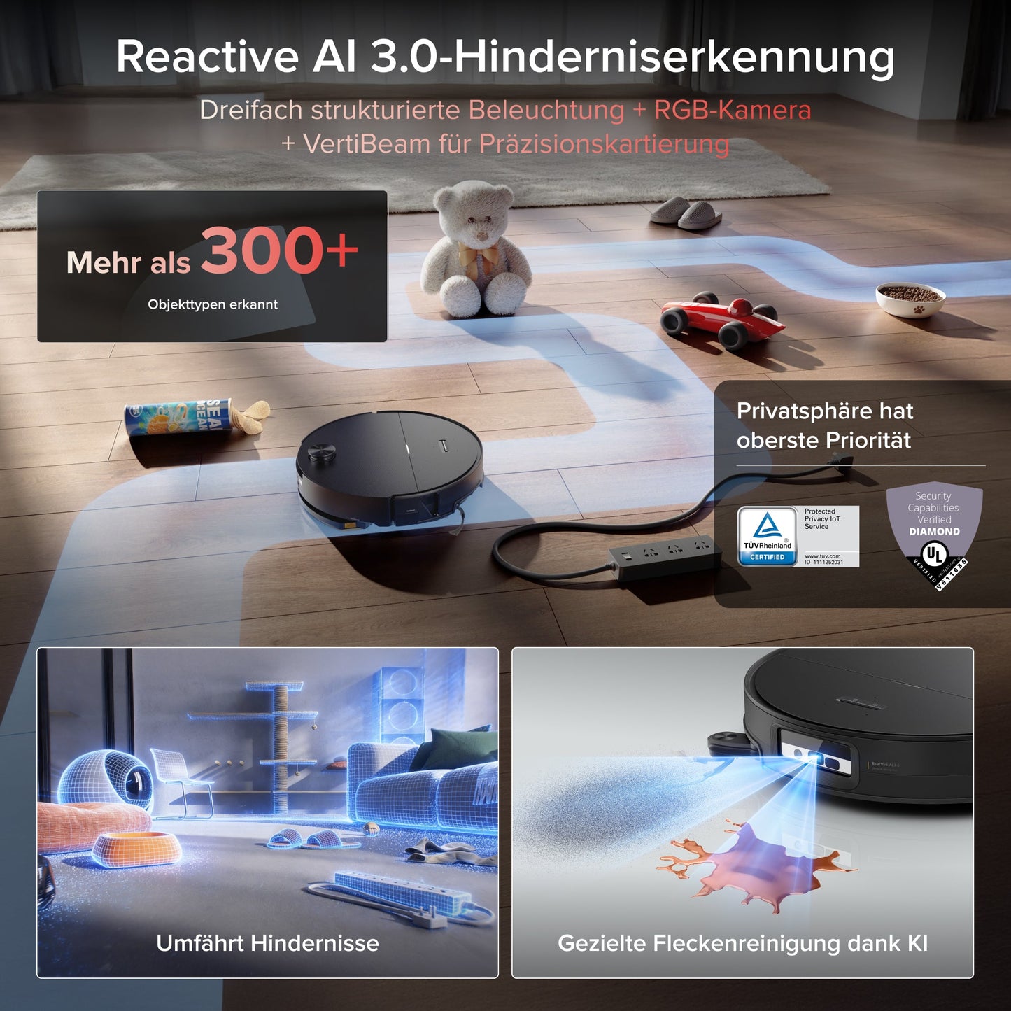 Roborock Saros 20 Sonic Saugroboter mit Wischfunktion in Schwarz, ultraflaches Design