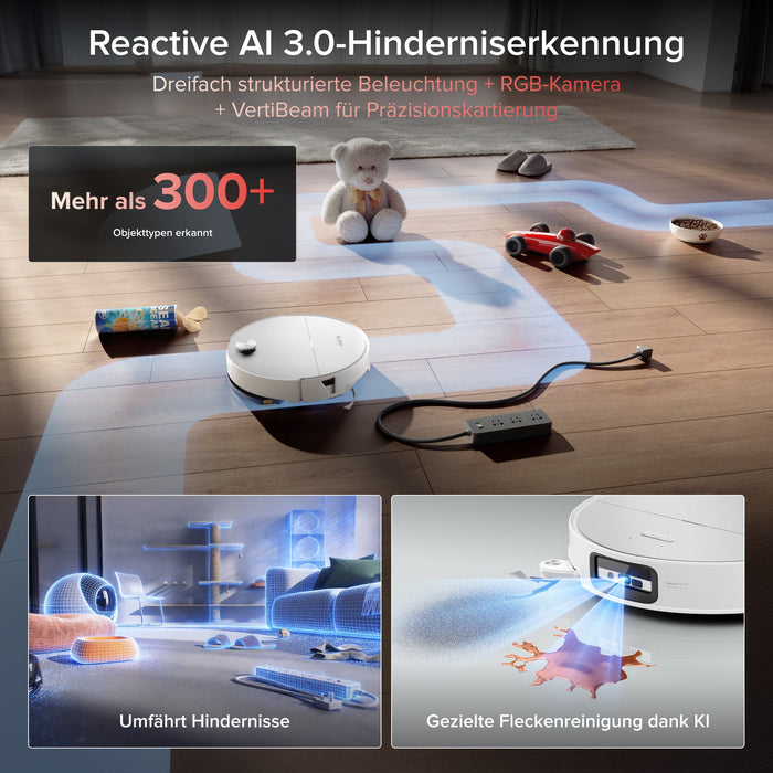 Roborock Saros 20 Sonic Saugroboter mit Wischfunktion in Weiß, ultraflaches Design