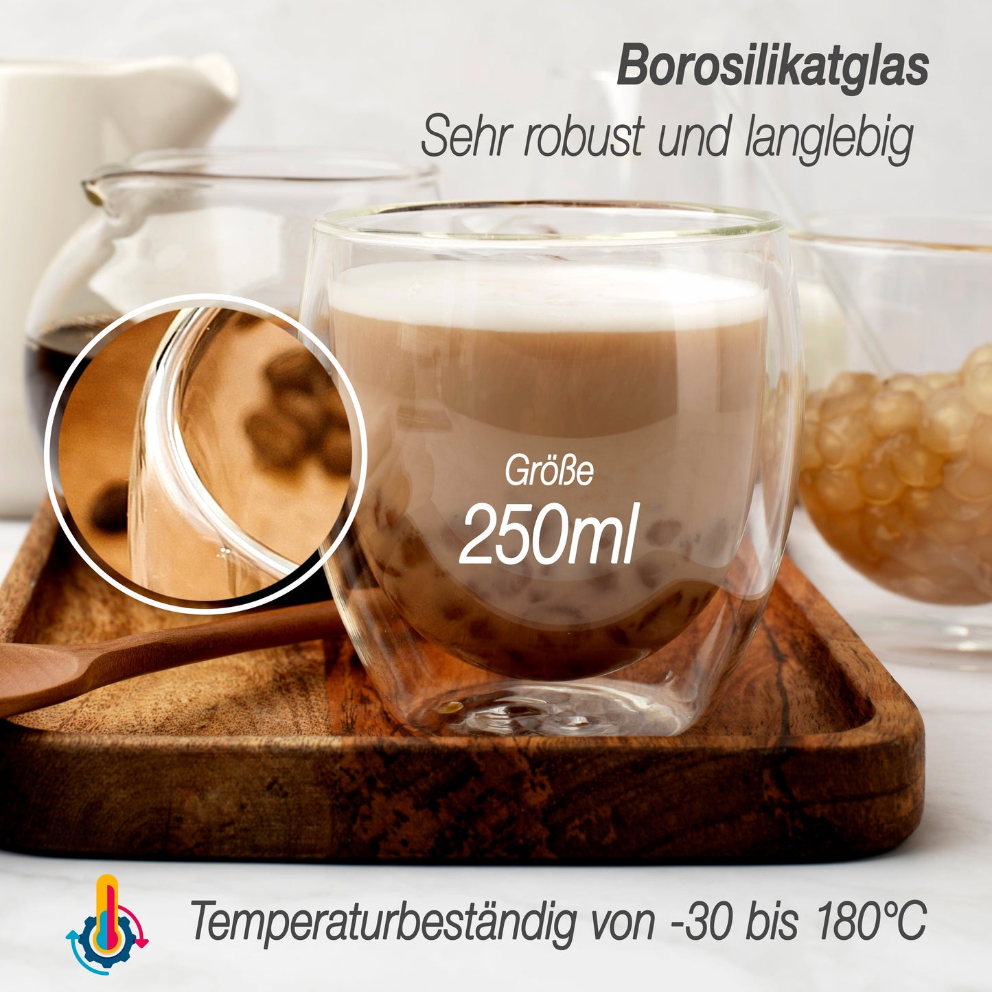 Nordic Schiller Thermoglas 250 ml transparent für Cappuccino Tee und Latte