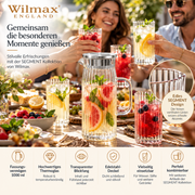 Wilmax Krug 1000 ml mit Edelstahldeckel Transparent Thermoglas – Anwendungs- oder Detailansicht; Lieferumfang: 1 Stück
