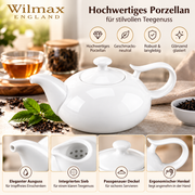 Wilmax Kaffee- und Teekanne mit Ausgusssieb 1150 ml Weiß Porzellan – Anwendungs- oder Detailansicht; Lieferumfang: 1 Stück