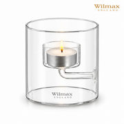 Wilmax Teelichthalter für 1 Teelicht 9 cm Transparent Glas – Produktansicht; Lieferumfang: 1 Stück