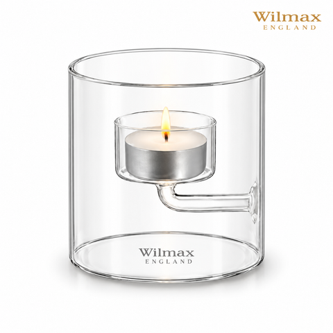 Wilmax Teelichthalter für 1 Teelicht 9 cm Transparent Glas