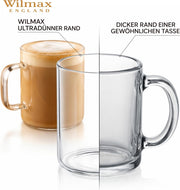 Wilmax Kaffeetasse 400 ml 6er-Set Transparent Borosilikatglas – Anwendungs- oder Detailansicht; Lieferumfang: 6 Stück