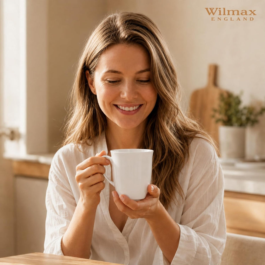 Wilmax Tasse 380 ml 6er-Set Weiß Porzellan – Anwendungs- oder Detailansicht; Lieferumfang: 6 Stück