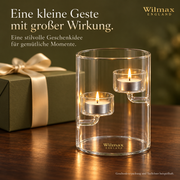 Wilmax Teelichthalter für 2 Teelichter 12 cm Transparent Glas – Anwendungs- oder Detailansicht; Lieferumfang: 1 Stück