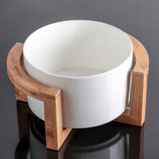 Wilmax Servierset 2-teilig mit Schüssel 18 cm mit Bambusständer Weiß Porzellan – Anwendungs- oder Detailansicht; Lieferumfang: 1 Schüssel + 1 Bambusständer