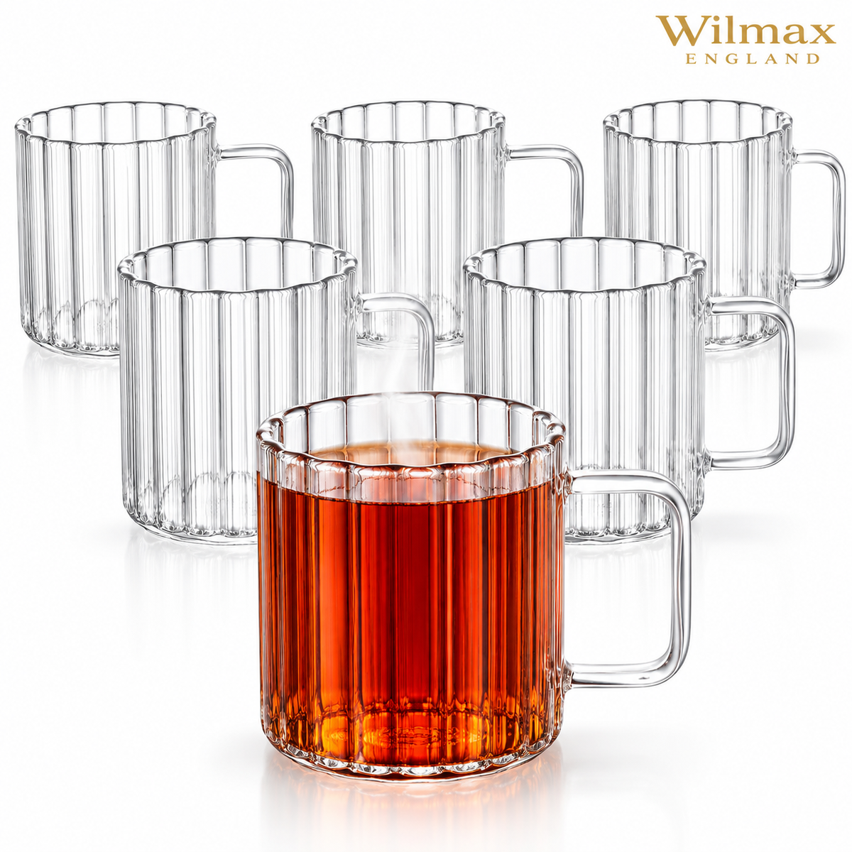 Wilmax Glasbecher mit Henkel 200 ml 6er-Set Glas – Produktansicht; Lieferumfang: 6 Stück