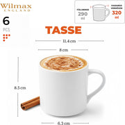 Wilmax Becher 320 ml 6er-Set Weiß Porzellan – Anwendungs- oder Detailansicht; Lieferumfang: 6 Stück