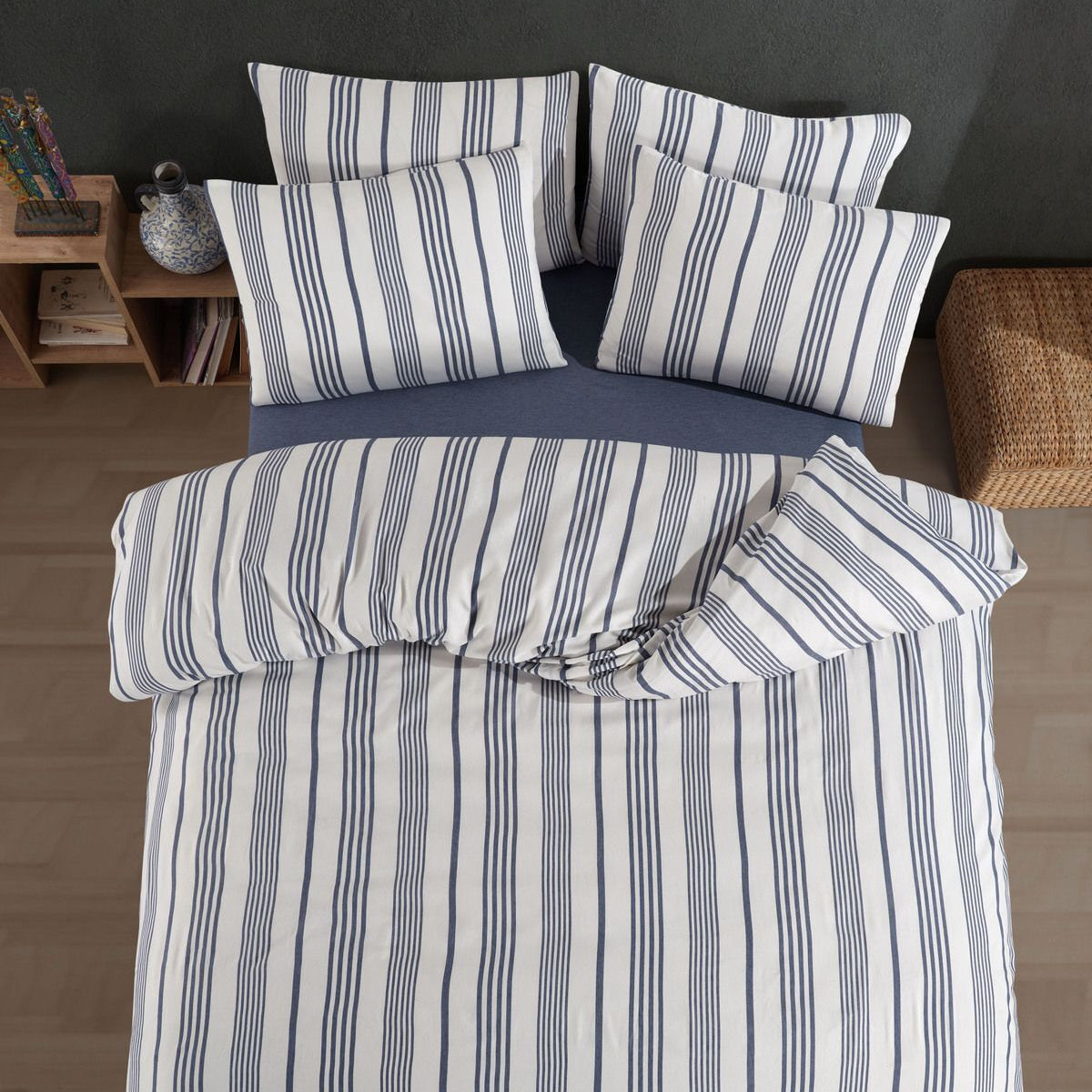 Blaues Bettwäsche Set Einzelbett 160x220 cm Baumwolle weich