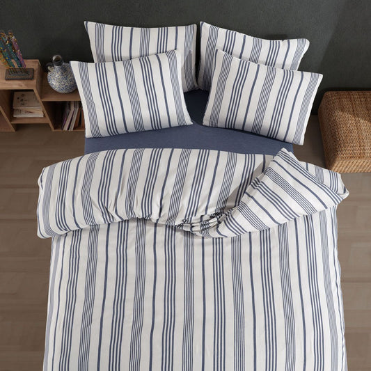 Bettwäsche Set Blau – Geknöpfter Bettbezug mit Spannbettlaken & Kissenbezug