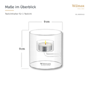 Wilmax Teelichthalter für 1 Teelicht 9 cm Transparent Glas – Anwendungs- oder Detailansicht; Lieferumfang: 1 Stück