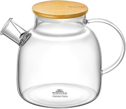 Wilmax Teekanne 1200 ml mit Bambusdeckel Transparent Thermoglas
