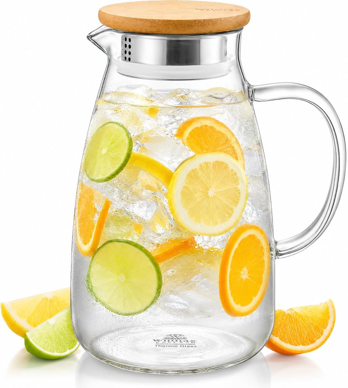 Wilmax Krug 1900 ml mit Bambusdeckel Transparent Thermoglas – Produktansicht; Lieferumfang: 1 Stück
