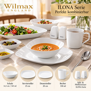 Wilmax Schale 650 ml 16,5 × 16,5 cm 4er-Set Weiß Porzellan – Anwendungs- oder Detailansicht; Lieferumfang: 4 Stück