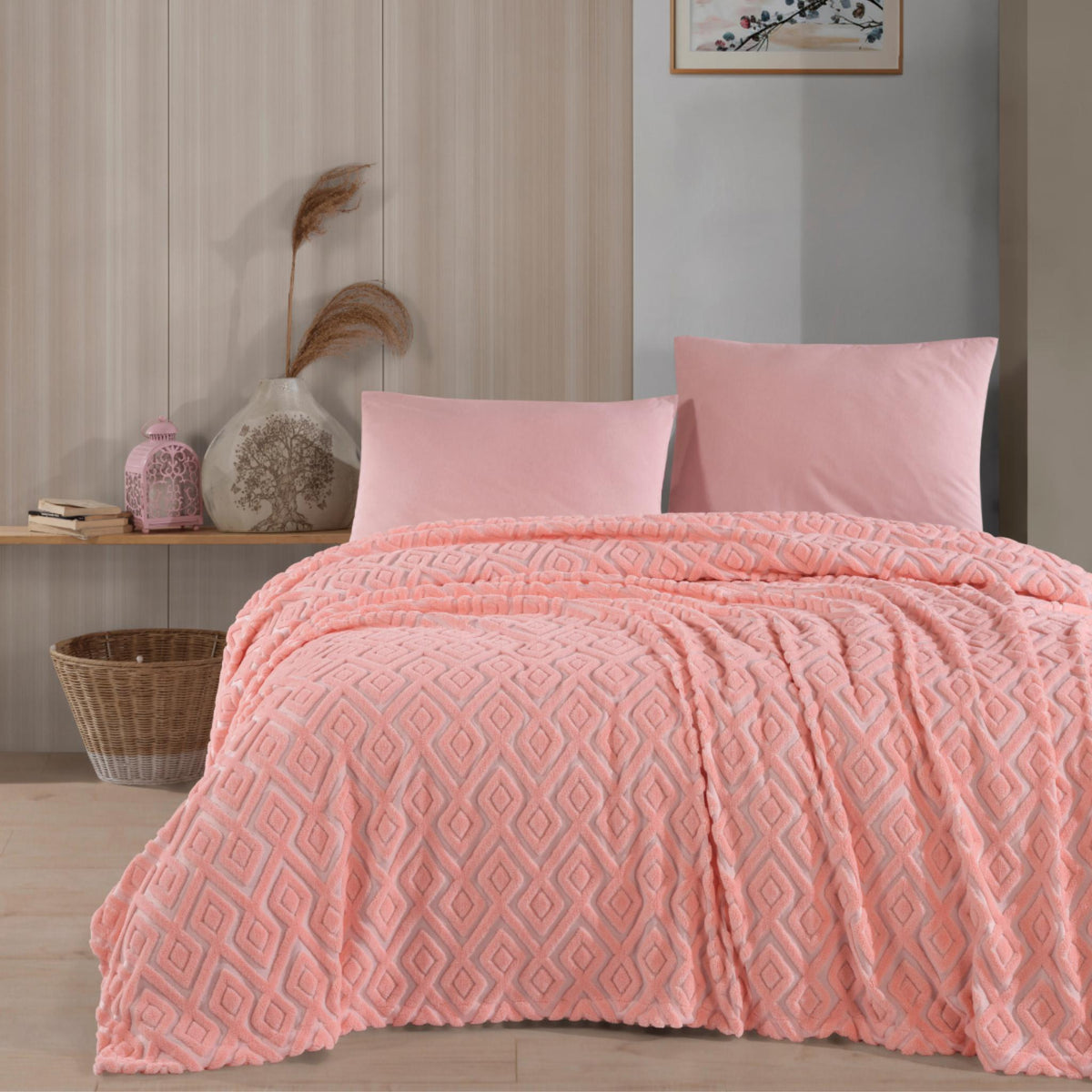 HELDENA Wellsoft-Tagesdecke Puderrosa 230×240 cm – Doppelbett